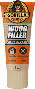 Gorilla All Purpose Wood Filler, Natural Color, 6 Ounce Tube (Pack of 1) - Water Resistant for Indoor or Outdoor Projects and Repairs