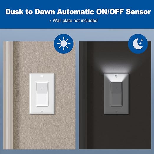 CML Illuminated Light Switch, 5 Pack Decorator Rocker Paddle Interrupter with Cool White LED Night Light, Single Pole Wall Lighted Switch with Automatic On/Off Sensor, 15A 120V, ETL Listed, White