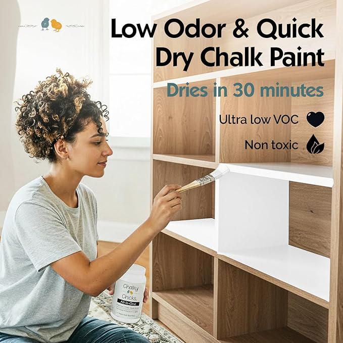 Chalky Chicks All-in-One Chalk Paint for Furniture or Cabinet -8Fl Oz- Matte Finish Powdered Snow (Pure White) for Metal, Wood Furniture Paint - No Sanding All-in-One for Home Decor & Crafts, USA Made