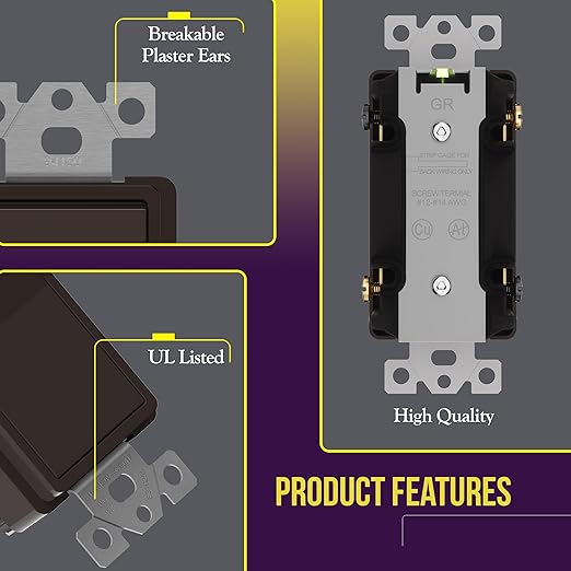 ENERLITES 4-Way Decorator Paddle Rocker Light Switch, Gloss Finish, Clamp Down Wiring, Grounding Screw, Residential Grade, 15A 120V/277V, UL Listed, 94150-BR, Brown