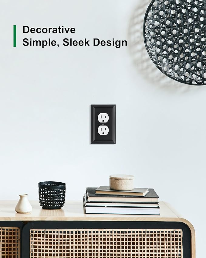 6-Pack Duplex Outlet Cover Plate, Decorative Matte Black Switch Plates and Outlet Covers, Natural Bamboo Fiber Wall Plates for Electrical Outlets, 1 Gang Receptacle Cover, Corrosion Resistant