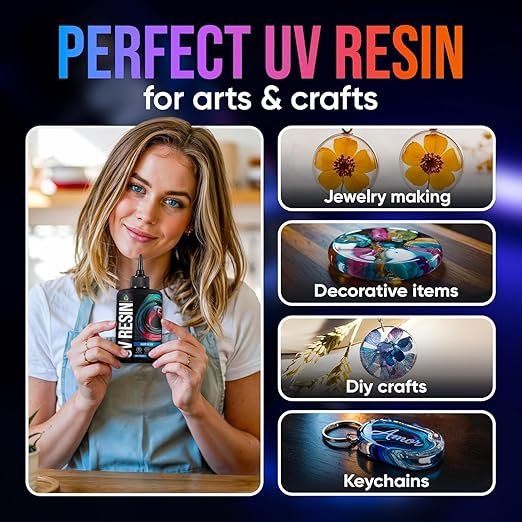CRAFT RESIN 1000g UV Resin Kit Hard Type Low Viscosity – Crystal Clear and No-Yellowing UV Resin Glue for DIY, Jewelry Making, Molds Casting and Polymer Clay Projects - Fast Cure Under UV Light