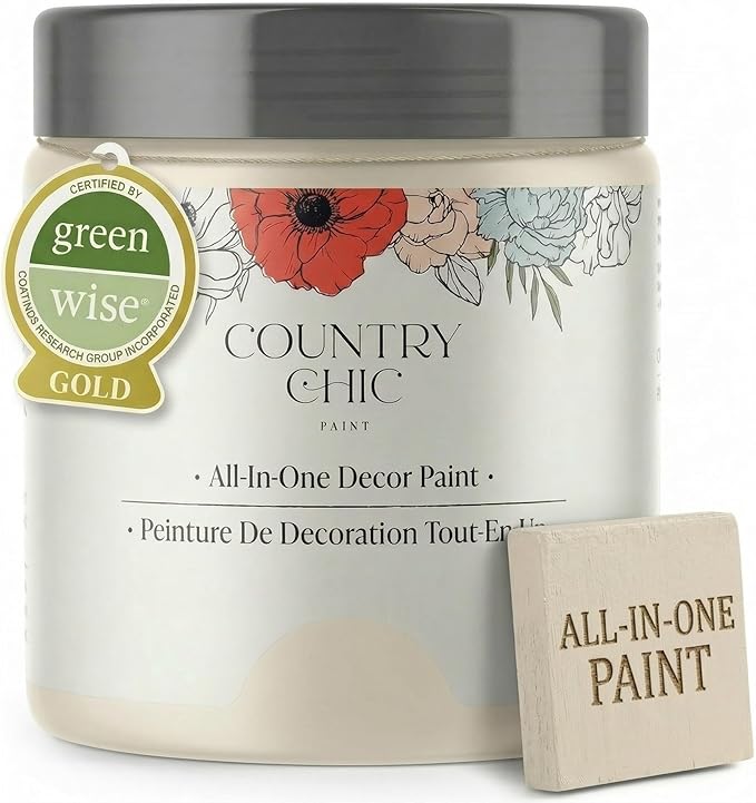 Country Chic All-in-One Chalk Paint for Furniture, Cabinets, Home Decor, Eco-Friendly, Matte Finish, Built-In Primer & Top Coat for Wood, Metal - Vanilla Frosting (Off White) - 8 oz (237 ml)