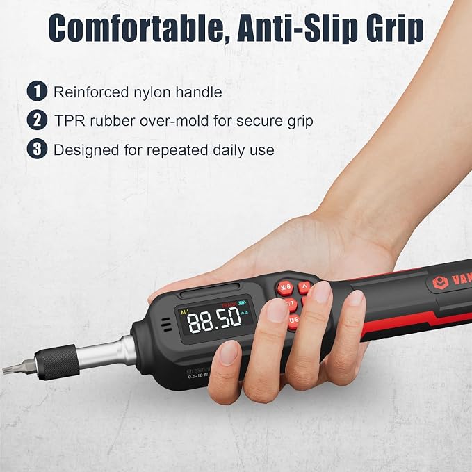 VANPO Digital Torque Screwdriver, 4.42-88.5 in.lb, ±2% Accuracy | 0.5-10 Nm, 1/4" Electrician Torque Screwdriver Set with 31Bits, LCD Display & Audible Buzzer for Bike & Precision Electronics