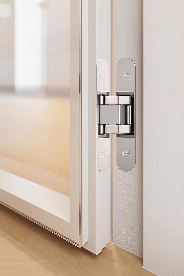 YAGU 5.5 inch 3 Way Adjustable Invisible Hinges Hidden Door Hinges Concealed Hinges Zinc Alloy 180 Degree Swing Hinge 5.5 x 3 x 1.1 inch Matte Silver (1 Piece)