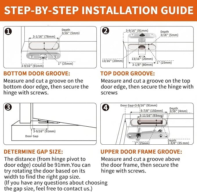 TamBee Pivot Hinge Hold Open Heavy Duty Hidden Door Hinge - 440 lbs Load, Locking 90 Degrees, 304 Stainless Steel, Concealed for Wood Doors, Secret Doors, Hidden Door and Bookcase Door 4214