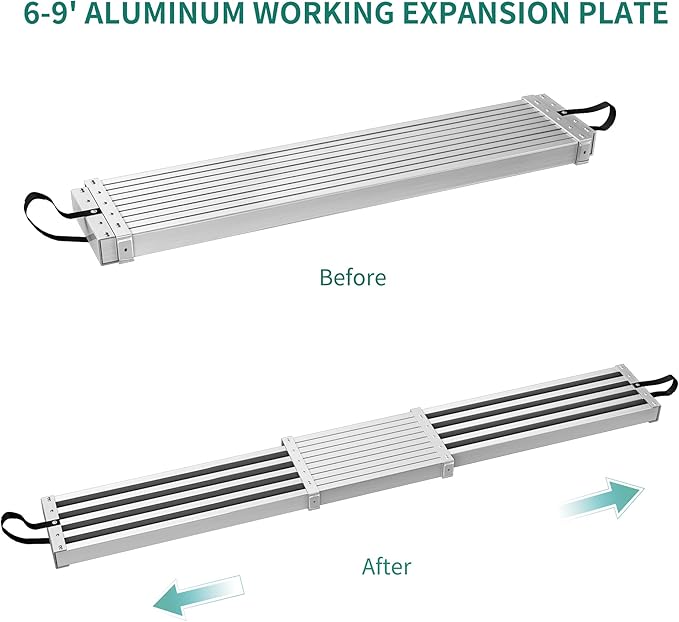 YITAHOME 6-9ft Telescoping Plank, Aluminum Work Plank,Aluminum Extension Plank 440lbs Capacity, Aluminum Scaffolding Plank with Skid-Proof Platform Scaffold Ladder Accessory