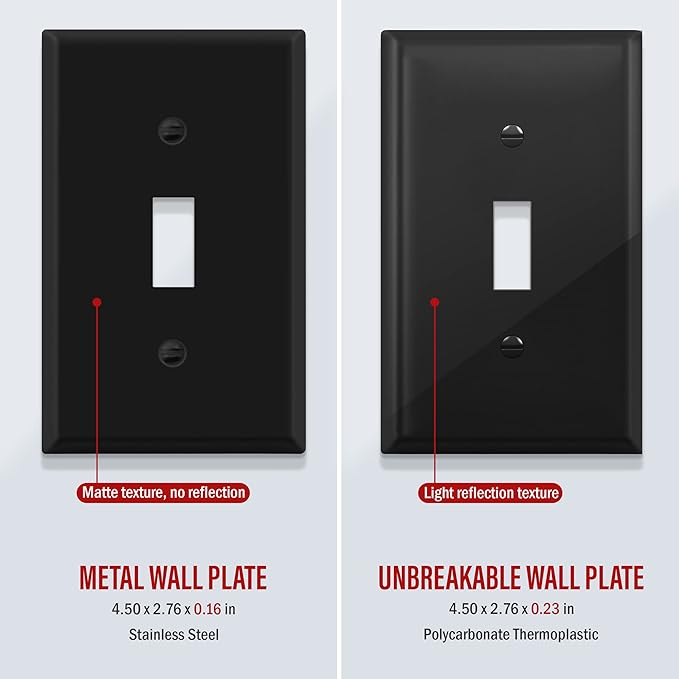 ENERLITES Toggle Light Switch Metal Cover Plate, Wall Plate, Corrosion Resistant, Standard Size 1-Gang 4.50" x 2.76", Powder Coated Stamped Steel, 7711-BM, Black Matte