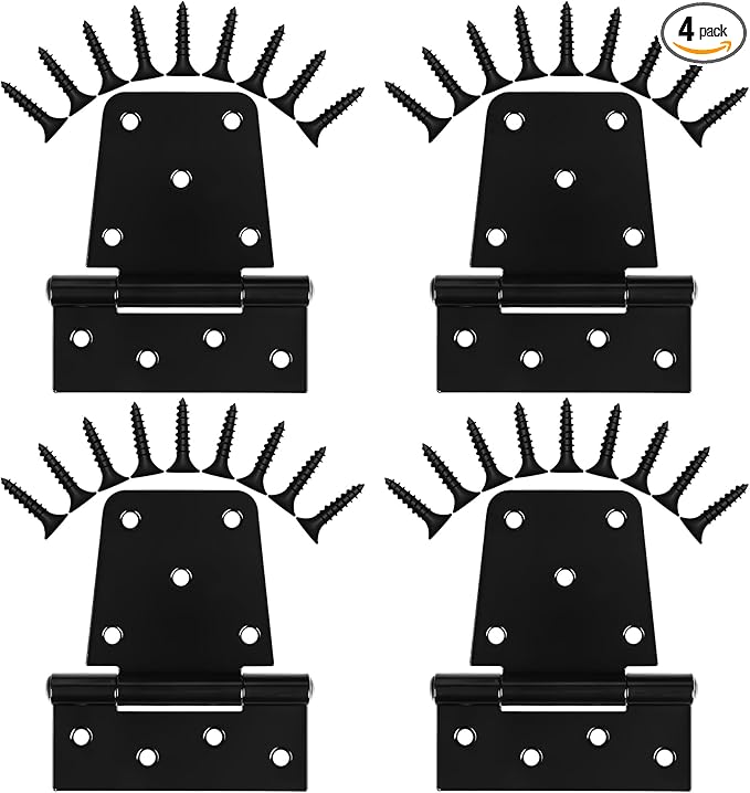 Heavy Duty Gate Hinges 3.5 inch 4 Pack Extra Thick Industrial T Hinges Barn Door Hinges Shed Door Hinges for Large Wooden Gates Wood Fence Outdoor - Black Iron Finish (Screws Included)