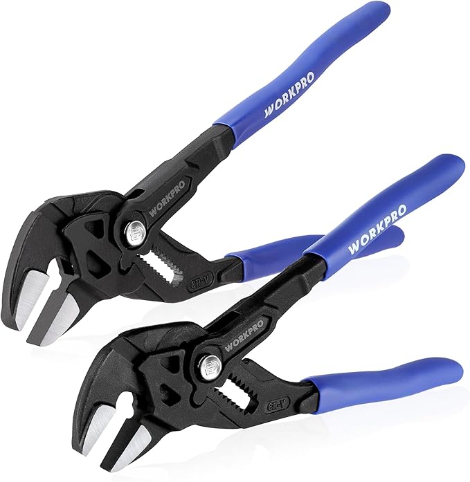 WORKPRO Pliers Wrench Set, 7 & 10-Inch CR-V Construction Wrench Pliers | High Lever Ratio Parallel Smooth Jaw Pliers, Push-Button Quick Adjust, Groove Lock Mechanism for Plumbing, Automotive & DIY