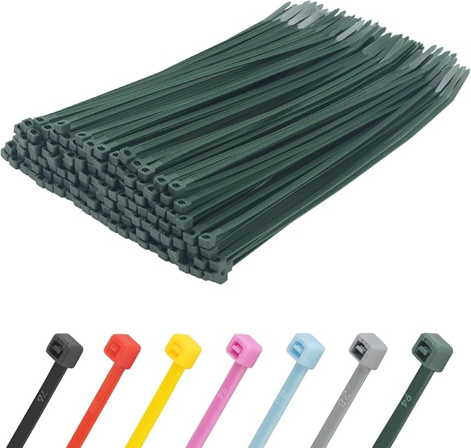 8 Inch Dark Green Zip Ties 500 Pack, 45 LBS Tensile Strength, Self-Locking Nylon UV Resistant Cable Ties for Indoor & Outdoor