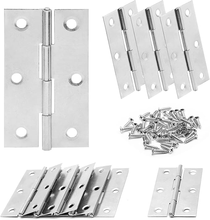 2.5 Inch Stain Nickel Door Hinges, 10 Pcs Stainless Steel Folding Butt Hinges with Screws