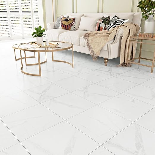 WESTICK Marble Peel and Stick Floor Tiles for Bathroom Self Adhesive Floor Tiles Peel and Stick Waterproof Vinyl Flooring for Bedroom Kitchen Living Room Camper Marble White 20 PCS 12" x 12"