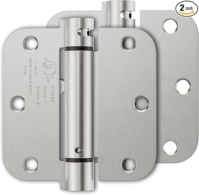 Luxbaro 2 Pack Self Closing Door Hinges 3.5 Inch, Spring Door Hinge with 5/8'' Radius Corners, Adjustable Tension for Garage, Front Door, Back Door, for Left and Right Hand Door, UL Listed