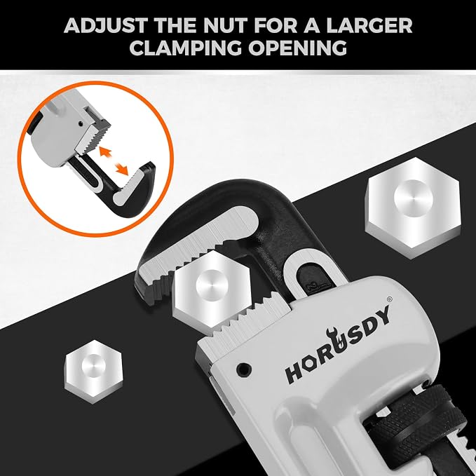 HORUSDY Pipe Wrench 14-Inch, Aluminum Heavy Duty Adjustable Straight Plumbing Pipe Wrench, 350mm, 1/2"–1-1/2" Capacity, Lightweight Gray Tool with Strong Grip for Pros, Maintenance & DIY