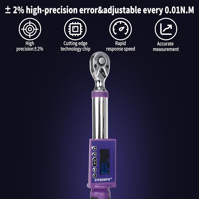 Digital Torque Wrench 3/8 Drive, (3.7-44.2 FT-LB/5-60N.M) ±2% High Accuracy Digital Torque Wrench, With Vibration, Buzzer and LED Alert