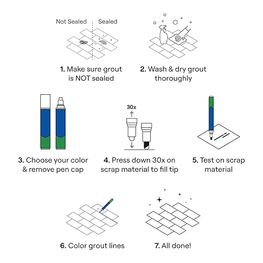 Grout Pen Black Tile Paint Marker: Waterproof Grout Paint, Tile Grout Colorant and Sealer Pen - Black, Narrow 5mm Tip (7mL) - 3 Pack