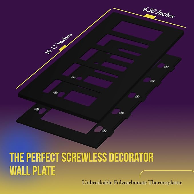 ENERLITES Screwless Decorator Wall Plates Child Safe Outlet Covers, Size 5-Gang 4.68" H x 10.14” L, Unbreakable Polycarbonate Thermoplastic, SI8835-BK, Glossy, Black