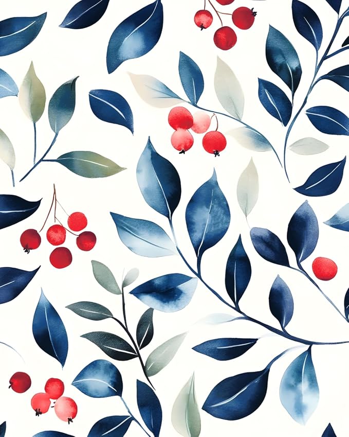 Danodoi Dark Blue Vintage Leaf Peel and Stick Wallpaper 17.5" x 118" | Waterproof Vinyl Self Adhesive Removable Renter Friendly Floral Contact Paper