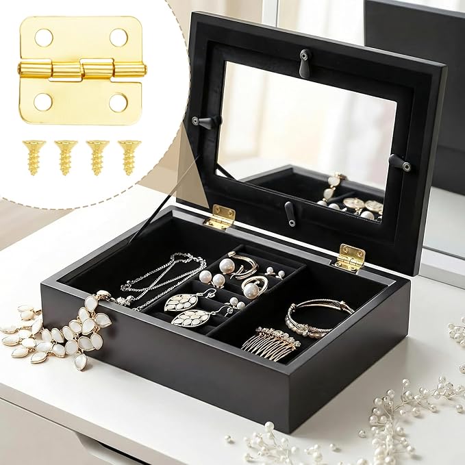 10pcs Small Jewelry Box Hinges with Screws, 1'' Metal Hinge for Wooden Box, Folding Butt Hinges with 4 Holes for Furniture Accessories DIY Crafts - Brass Color