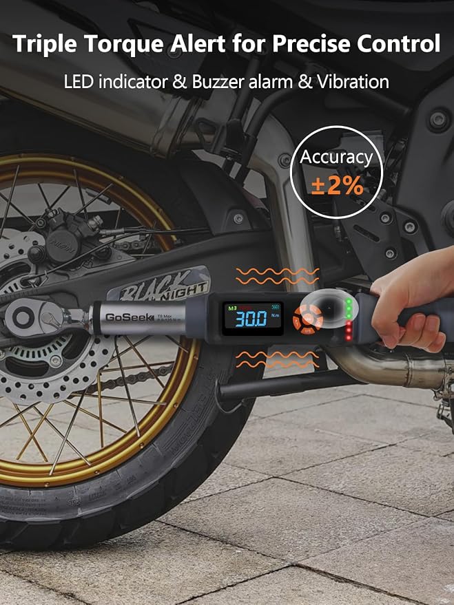 Goseek Upgraded Rechargeable Digital Torque Wrench, 5-99.6 Ft-lbs/6.8-135Nm, 3/8'' Drive Electric Torque Wrench Set with Buzzer & Colorful LED & Vibration for Car Motor Tire Repair