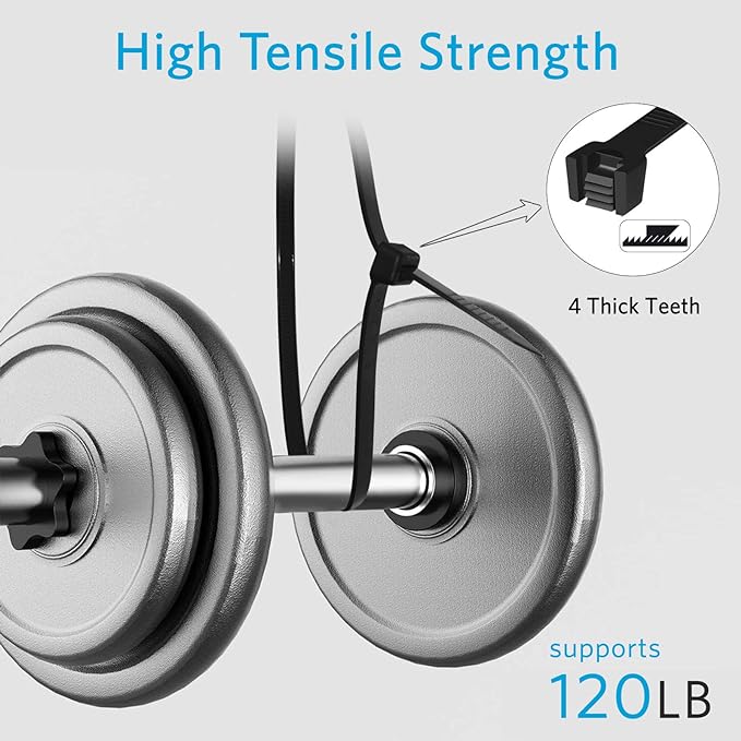 Zip Ties Heavy Duty 8 inch with 120 Pounds Tensile Strength, Black Heavy Duty Cable Ties, 500 Pack, by Karoka