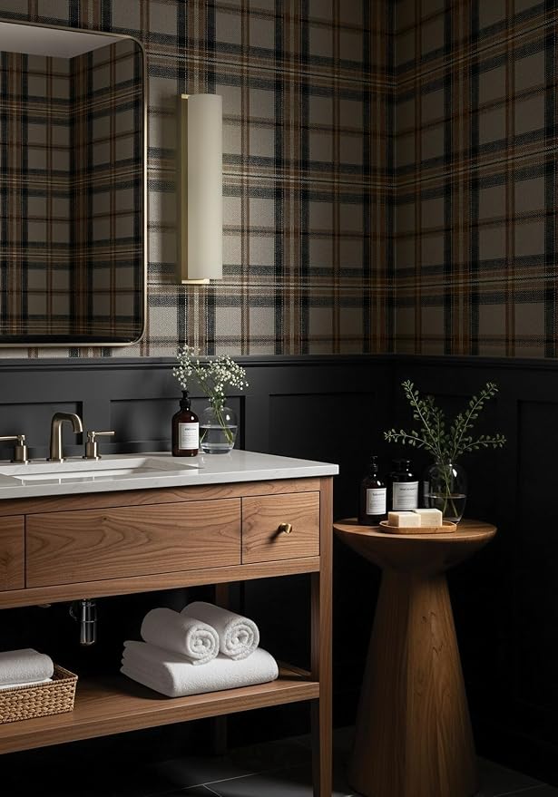 NextWall Harry & Grace Herringbone Plaid Premium Matte Non-Woven Peel and Stick Wallpaper (Cliffside)