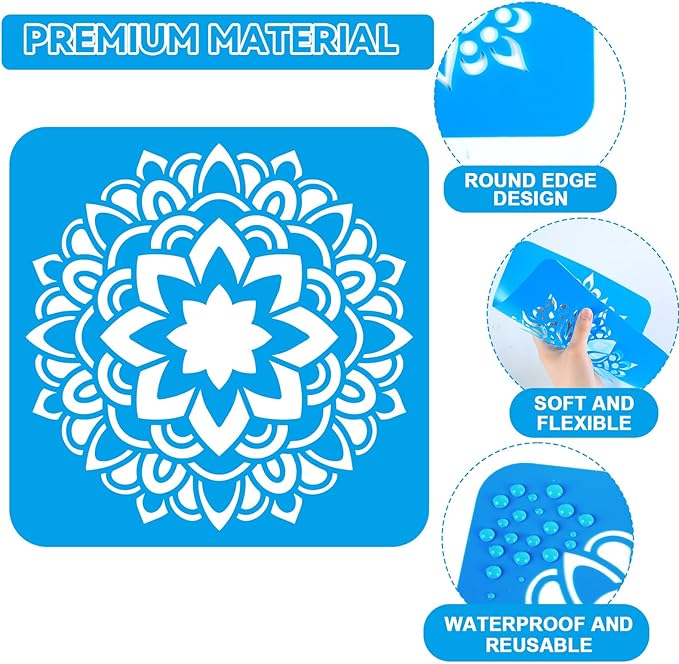 36pcs Mandala Drawing Stencils for 8 Inch Sidewalk Chalk Stencils Painting Large Washable Reusable Mandala Themed Primary Shape Template for Toddlers Preschool