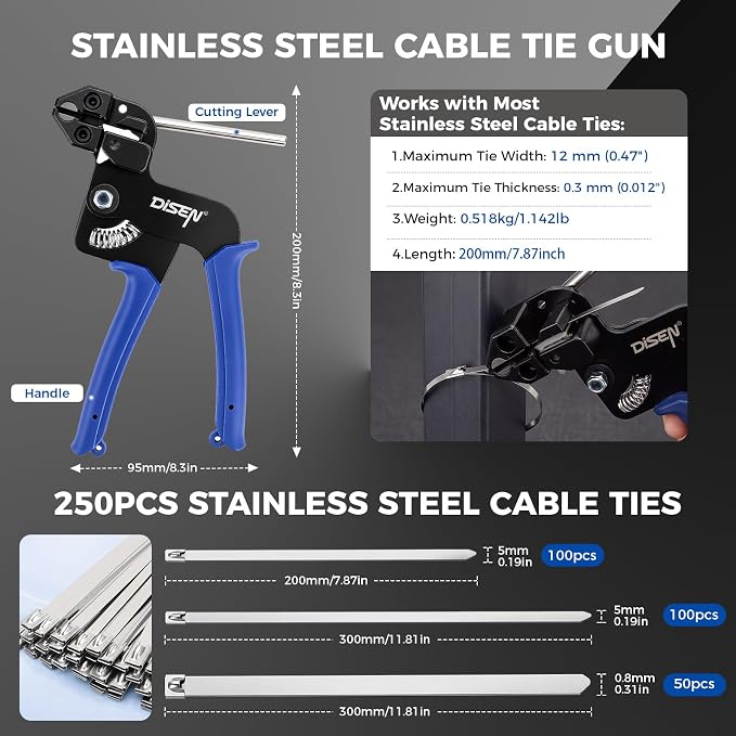 DISEN Stainless Steel Cable Tie Gun Kit