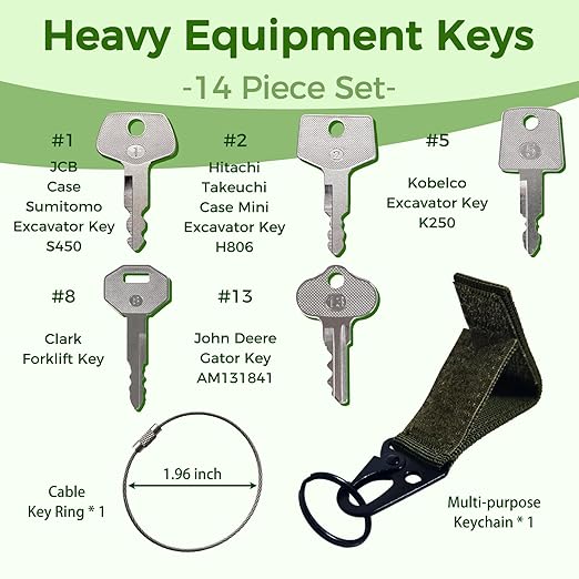 Contractors Heavy Equipment Keys Construction Equipment Multi Key Set fit Most Common Major Equipment Manufactures Forlift Dozer Lodaer John Deere CAT Case Hyster JCB Volvo and More Machine Keys