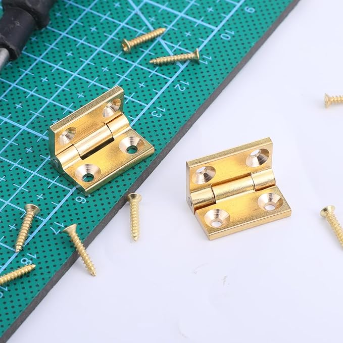 2Pcs Mini Solid Brass Hinges 90 Degree Jewelry Box Hinges with Screws Solid Small Hinge for Wooden Box Jewelry Gift Boxes Wooden Case Delicate Boxes 19x12.5mm/0.75"x0.49"