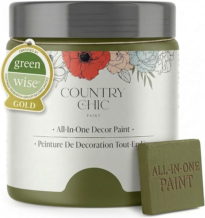 Country Chic All-in-One Chalk Paint for Furniture, Cabinets, Home Decor, Eco-Friendly, Matte Finish, Built-In Primer & Top Coat for Wood, Metal - Secret Garden (Green) - 8 oz (237 ml)