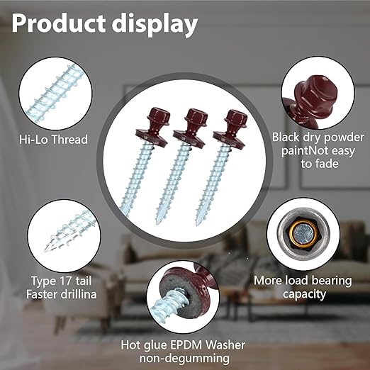 Metal Roofing Screws 10 x 1-1/2 inch, Brown Hex Head Sheet Metal Roof Screw with EPDM Washer for Corrugated Roofing (250Pcs)
