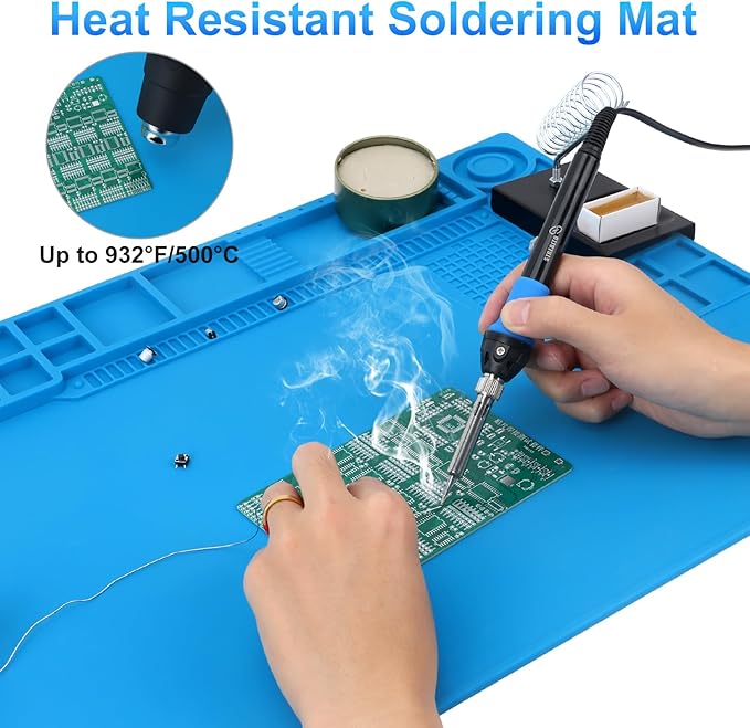 STREBITO Soldering Mat - Large, Heat Resistant Up to 932F, Magnetic, Silicone Work Mat for Soldering Iron, Electronic & PC Building - Size 21.7" x 15.8
