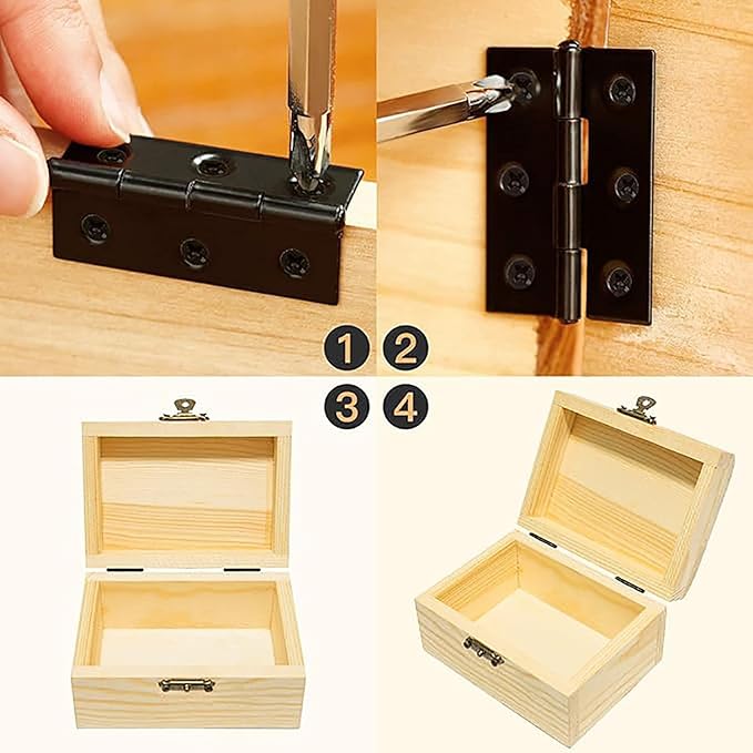 16PCS Black Stainless Steel Classic Contemporary Folding Butt Hinge, 1.75x1.3 inch, 6 Holes, Suitable for Cabinet Door Window Toolbox Installation
