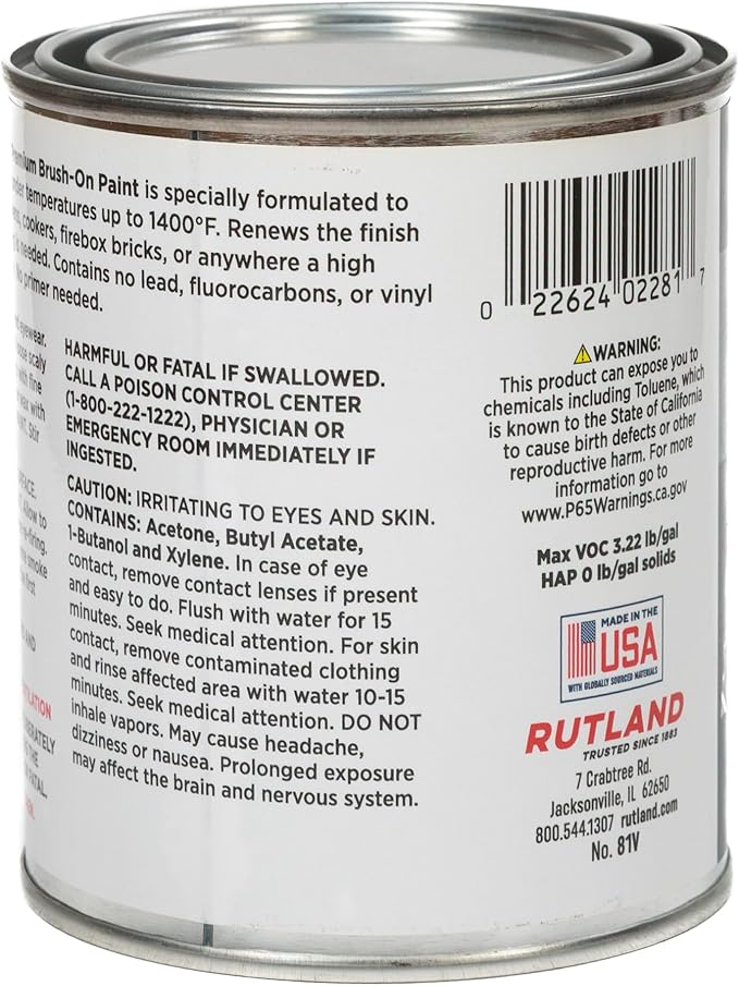 Rutland - 81V Premium 1400 Degree F Hi-Temp Brush-On Paint, 16 fl oz, Black
