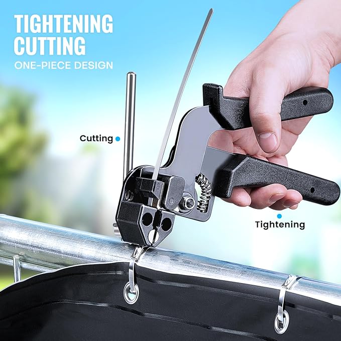 Stainless steel cable tie gun kit, with 200 heavy-duty metal zip ties | Tensile strength 200 lbs two sizes of cable ties UV resistant for use in outdoor fencing chicken coops and wire mesh fixing