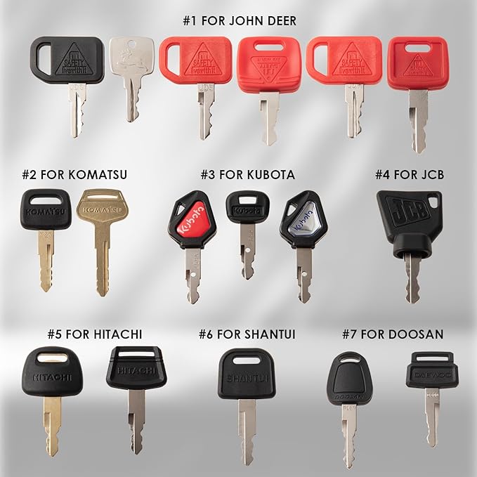 Equipment Keys Master Set,44 Pcs Construction Machinery Key for Caterpillar JohnDeer Hitachi Komastu Volvo Bobcat Case JCB Doosan Kobelco