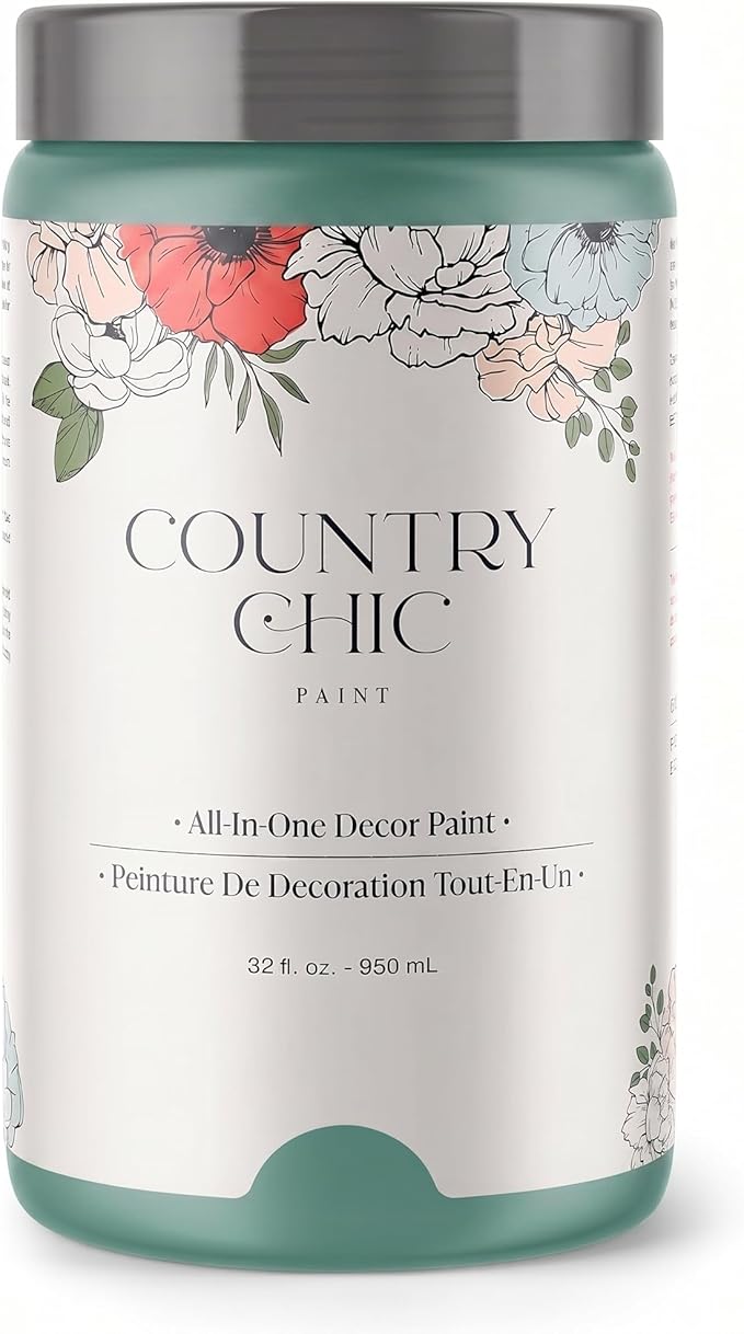 Country Chic All-in-One Chalk Paint for Furniture, Cabinets, Home Decor, Eco-Friendly, Matte Finish, Built-In Primer & Top Coat for Wood, Metal - Bliss (Teal) - Quart 32 oz (950 ml)