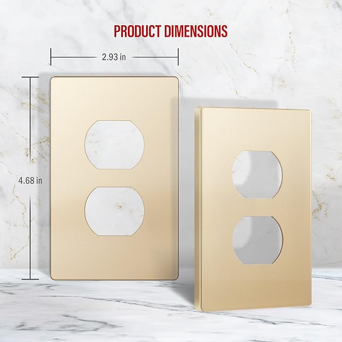 ENERLITES Elite Series Duplex Outlet Receptacle Cover, Screwless Wall Plate, Standard Size, 1-Gang 4.68" x 2.93", Unbreakable Polycarbonate Thermoplastic, UL Listed, SI8821-GD-5PCS, Gold, 5 pack