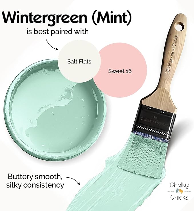 Chalky Chicks 4 Fl Oz Matte Wintergreen (Mint) Chalk Paint for Furniture Without Sanding - No Prep Furniture Paint No Sanding All in One for Crafts, Wood, Walls, Cabinet, Metal, Dresser, Farmhouse