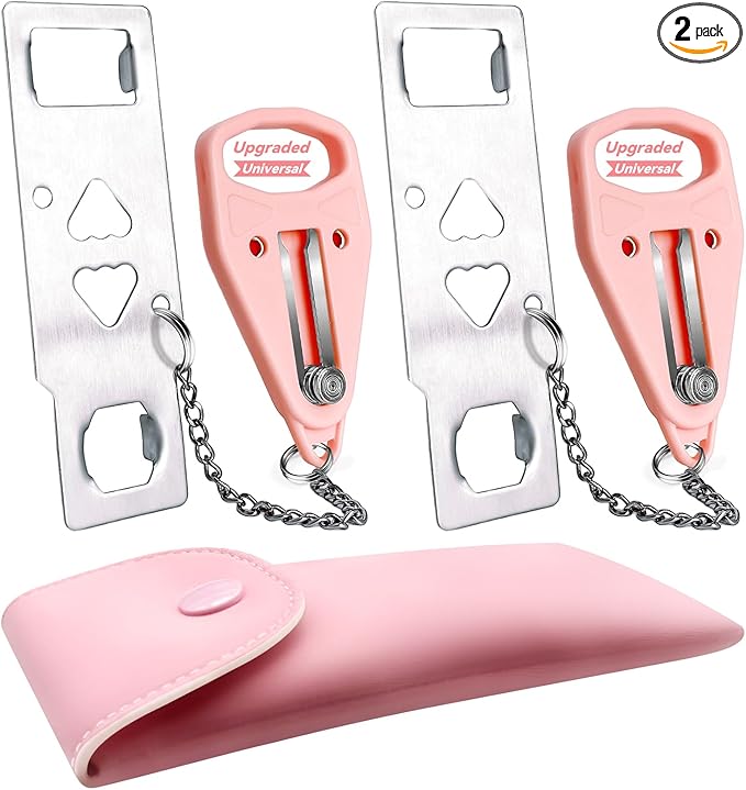 AceMining Portable Security Door Locker Travel Lockdown Locks for Additional Safety and Privacy Perfect for Traveling Hotel Home Apartment College-Pink(2 Pack)