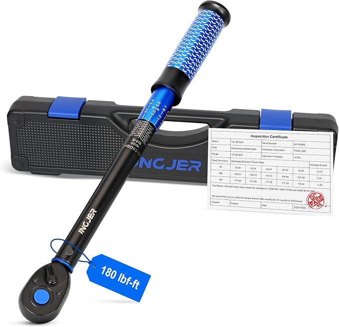 Torque Wrench 1/2, 10-180ft.lb, UPGRADE Torque Wrench Auto | 13.6 - 244.1Nm, ±3% Dual-Direction, 72 Tooth 1/2 torque wrench for Engine, Suspension & Spark Plug Maintenance