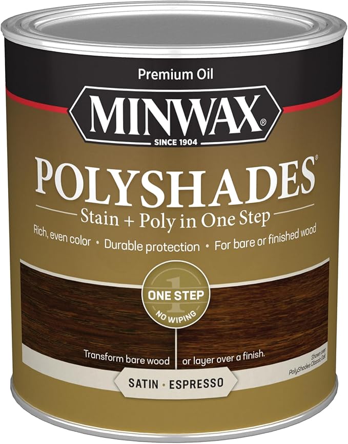 Minwax 613970444 PolyShades - Stain & Polyurethane in 1 Step, quart, Espresso, Satin