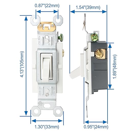 Baomain 10-Pack 15 Amp Toggle Light Switch, 3-Way, Residential/Commercial Grade, On/Off Switch, Glossy White, UL Certified