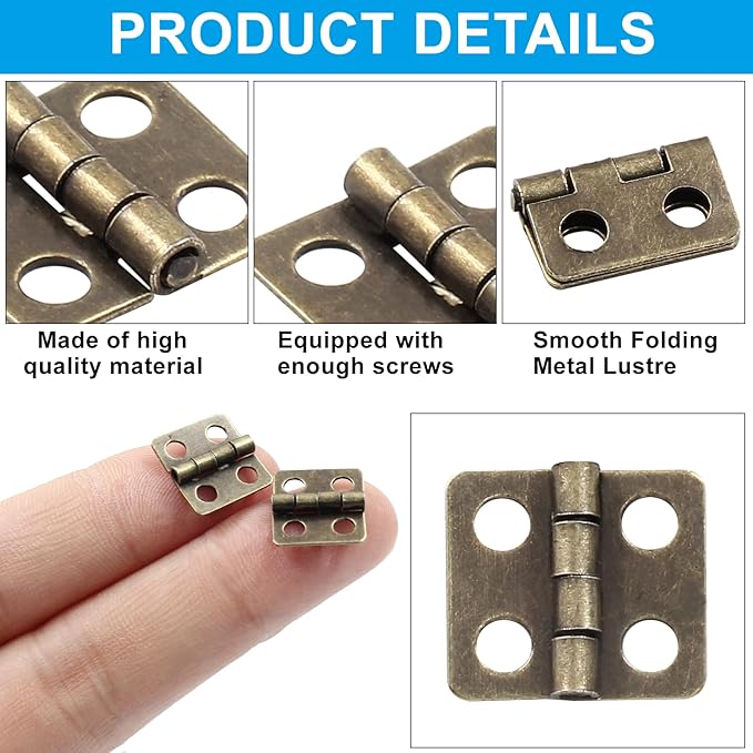24 Mini Hinges 13x12mm Antique Bronze Butt Hinges for Mini Cabinet, Doll House, DIY Projects