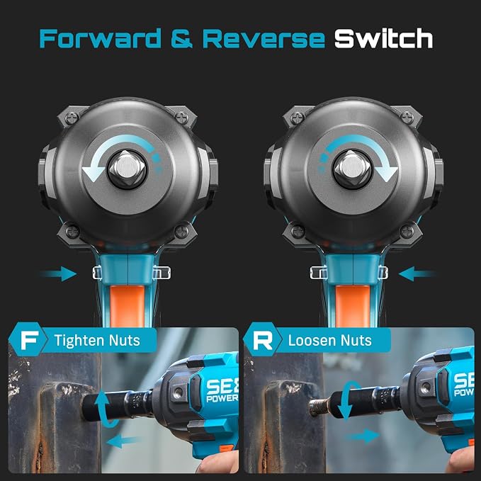 SEESII Upgraded Impact Wrench 1180 Ft-lbs (1600 N·m): 1/2" High-Torque Impact Gun with Detachable Side Handle, 21V Cordless Impact Driver 2x 4.0Ah Batteries for Car/Pickup Truck/Mower/Industrial Tasks