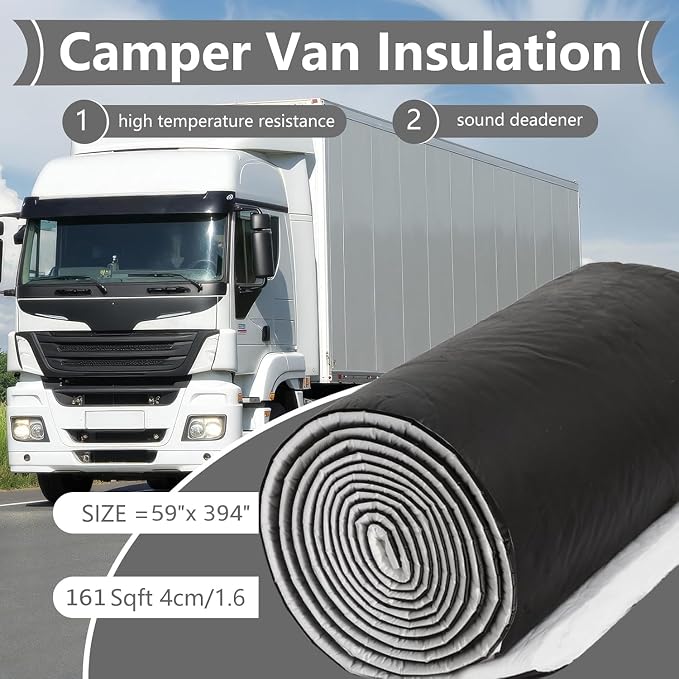 161 SQFT Automotive Camper Van Insulation, Water-Resistant Thermal & Sound Barrier, RV Camper Insulation 59" x 393" (4.9ft x 32.8ft) for Van Conversions, RVs, Trucks