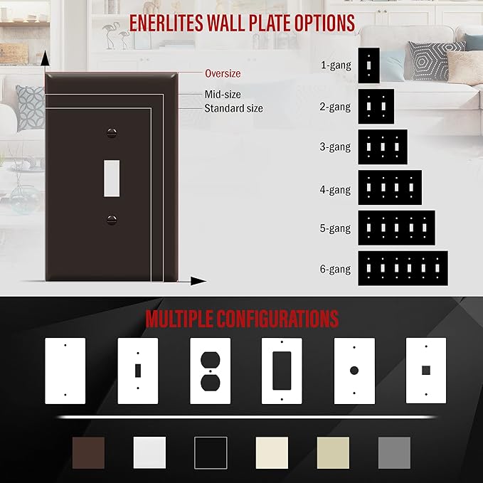 ENERLITES Toggle Light Switch Wall Plate, Jumbo Switch Cover, Gloss Finish, Oversized 1-Gang 5.5" x 3.5", Unbreakable Polycarbonate Thermoplastic, 8811O-BR, Brown