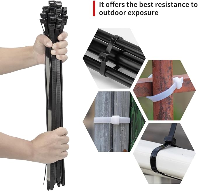 BethTie 36 inch Black Large Zip Ties Heavy Duty 60 PCS, 250 LBS Ultra Strong Plastic Wire Ties, Large Cable Ties Extra Long Tie Wraps, Indoor and Outdoor Use